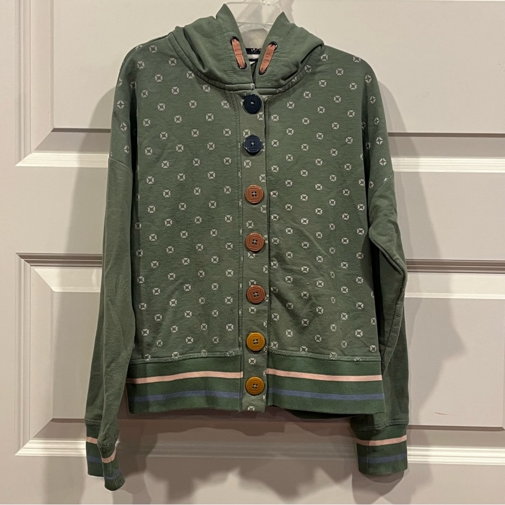 Matilda Jane Hunter Jacket, a lightweight polka dot hoodie in olive green GUC